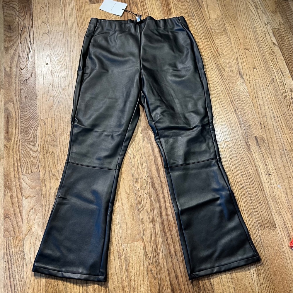 Who What Wear Black Faux Leather Flare Leg Pants Size 12 High Rise NWT